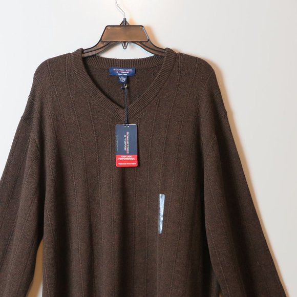 NWT Roundtree & Yorke Brown Washable Wool Cotton Blend V-Neck Sweater Size XL - Picture 4 of 8